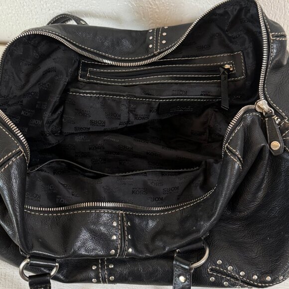 Michael Kors Astor Black Leather Tote Silver Studded Zip Shoulder Bag - Picture 11 of 16